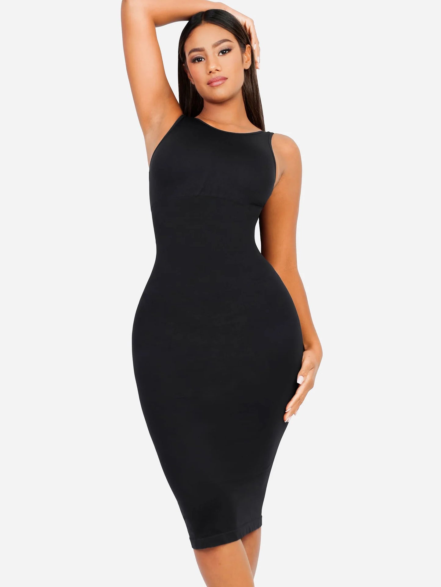 Sllowy - Vestido Moldeador Midi de Escote Alto Sin Costuras