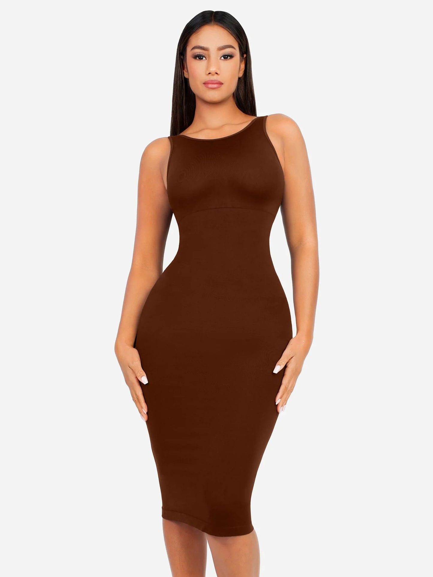 Sllowy - Vestido Moldeador Midi de Escote Alto Sin Costuras