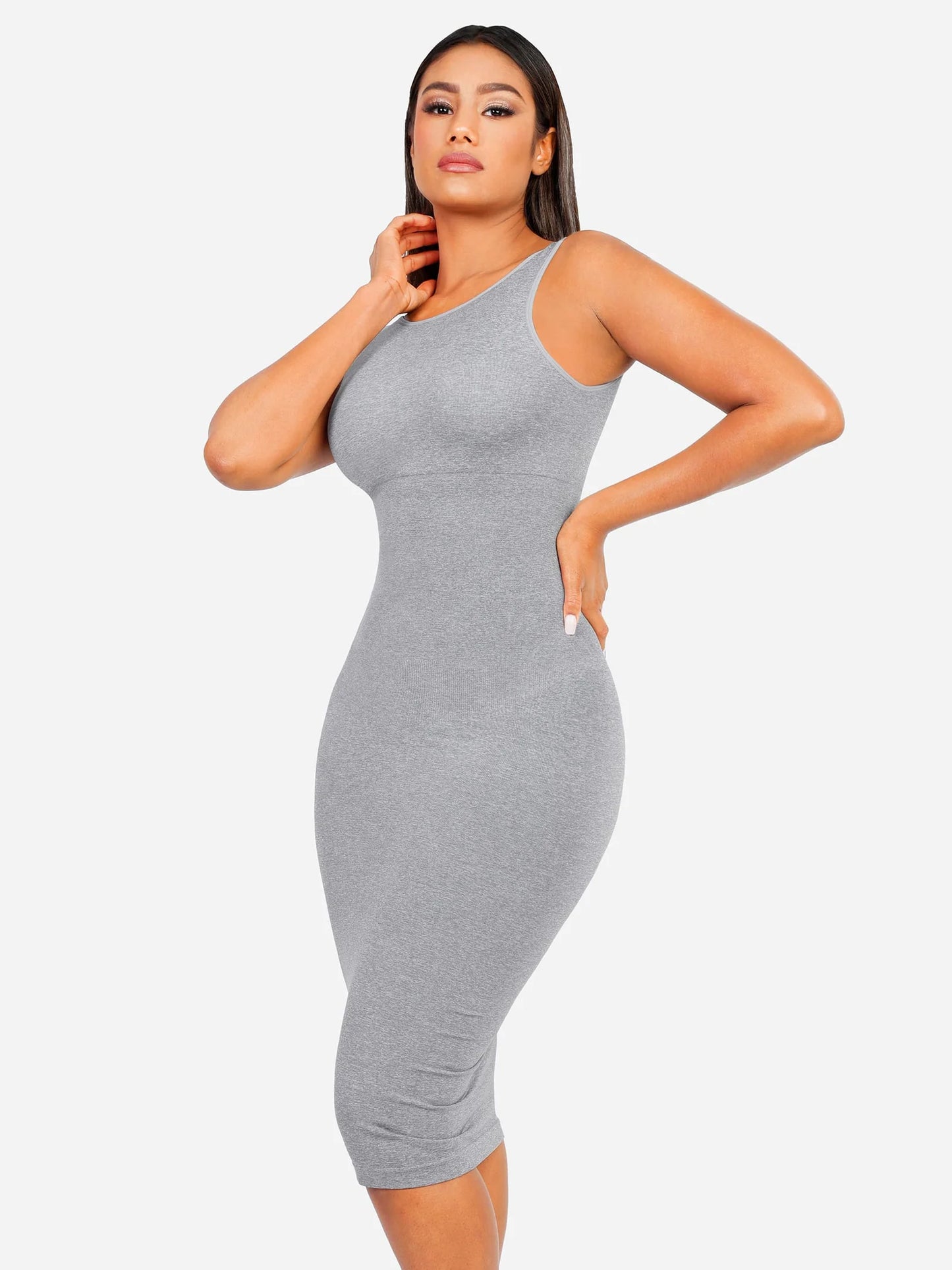 Sllowy - Vestido Moldeador Midi de Escote Alto Sin Costuras