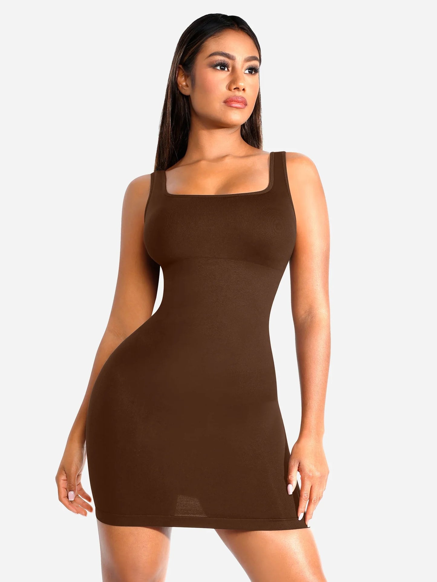 Sllowy - Vestido Moldeador Corto de Escote Cuadrado Sin Costuras