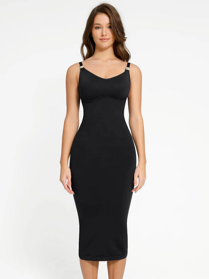 Sllowy - Vestido Moldeador Midi de Escote Medio Sin Costuras