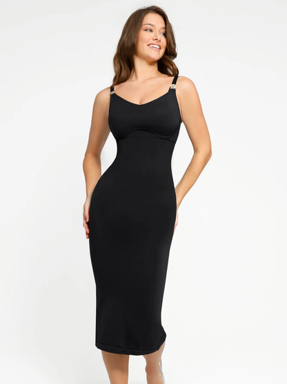 Sllowy - Vestido Moldeador Midi de Escote Medio Sin Costuras