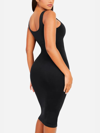 Sllowy - Vestido Moldeador Midi de Escote Alto Sin Costuras