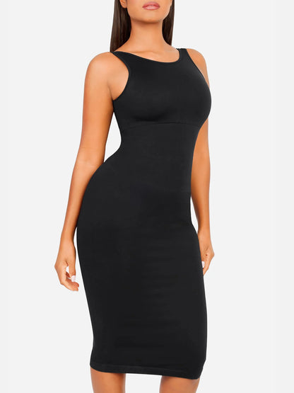 Sllowy - Vestido Moldeador Midi de Escote Alto Sin Costuras