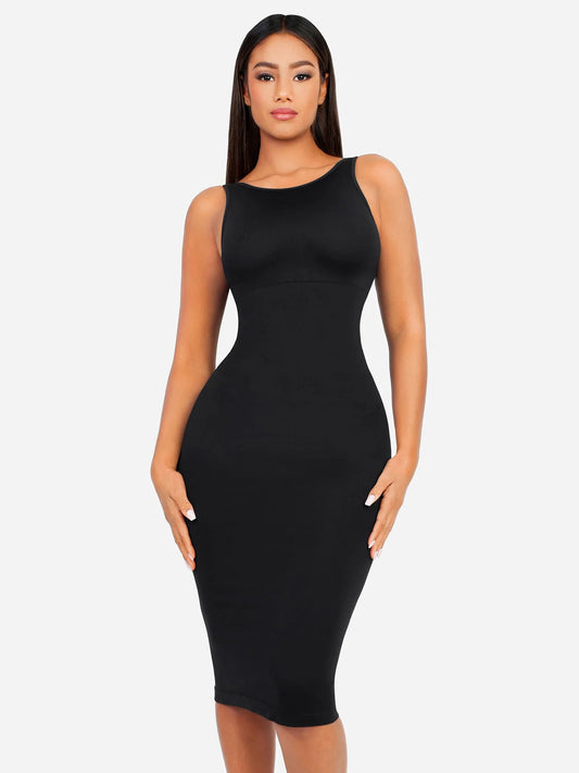 Sllowy - Vestido Moldeador Midi de Escote Alto Sin Costuras