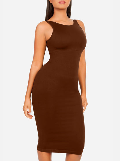 Sllowy - Vestido Moldeador Midi de Escote Alto Sin Costuras