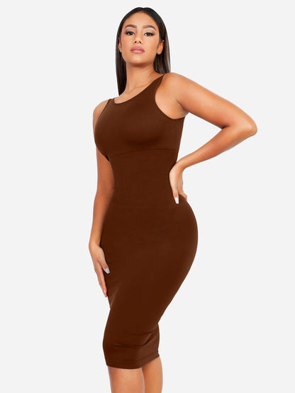 Sllowy - Vestido Moldeador Midi de Escote Alto Sin Costuras