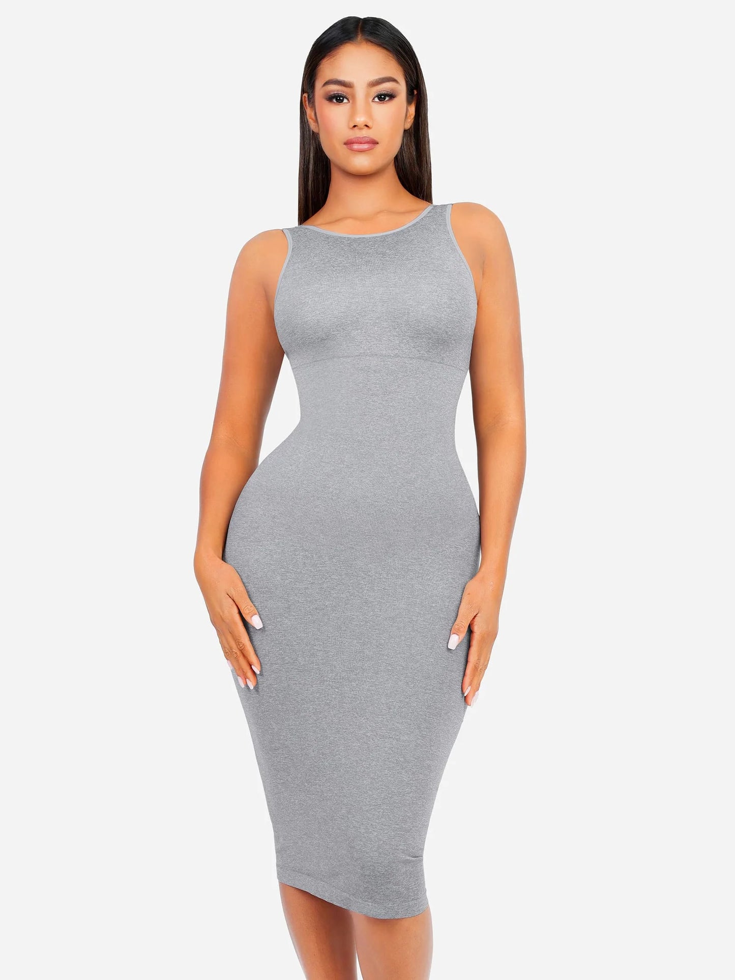 Sllowy - Vestido Moldeador Midi de Escote Alto Sin Costuras