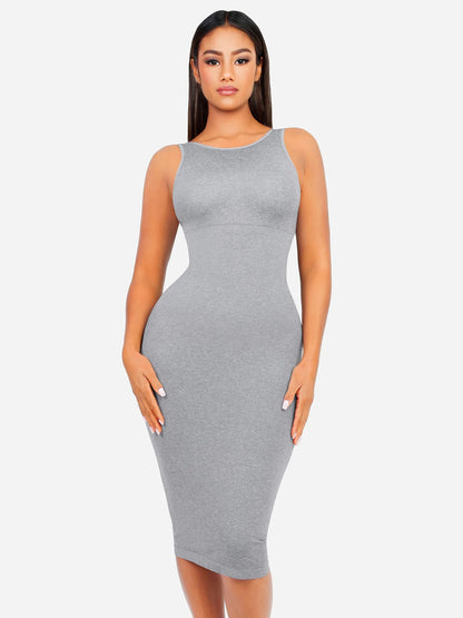Sllowy - Vestido Moldeador Midi de Escote Alto Sin Costuras