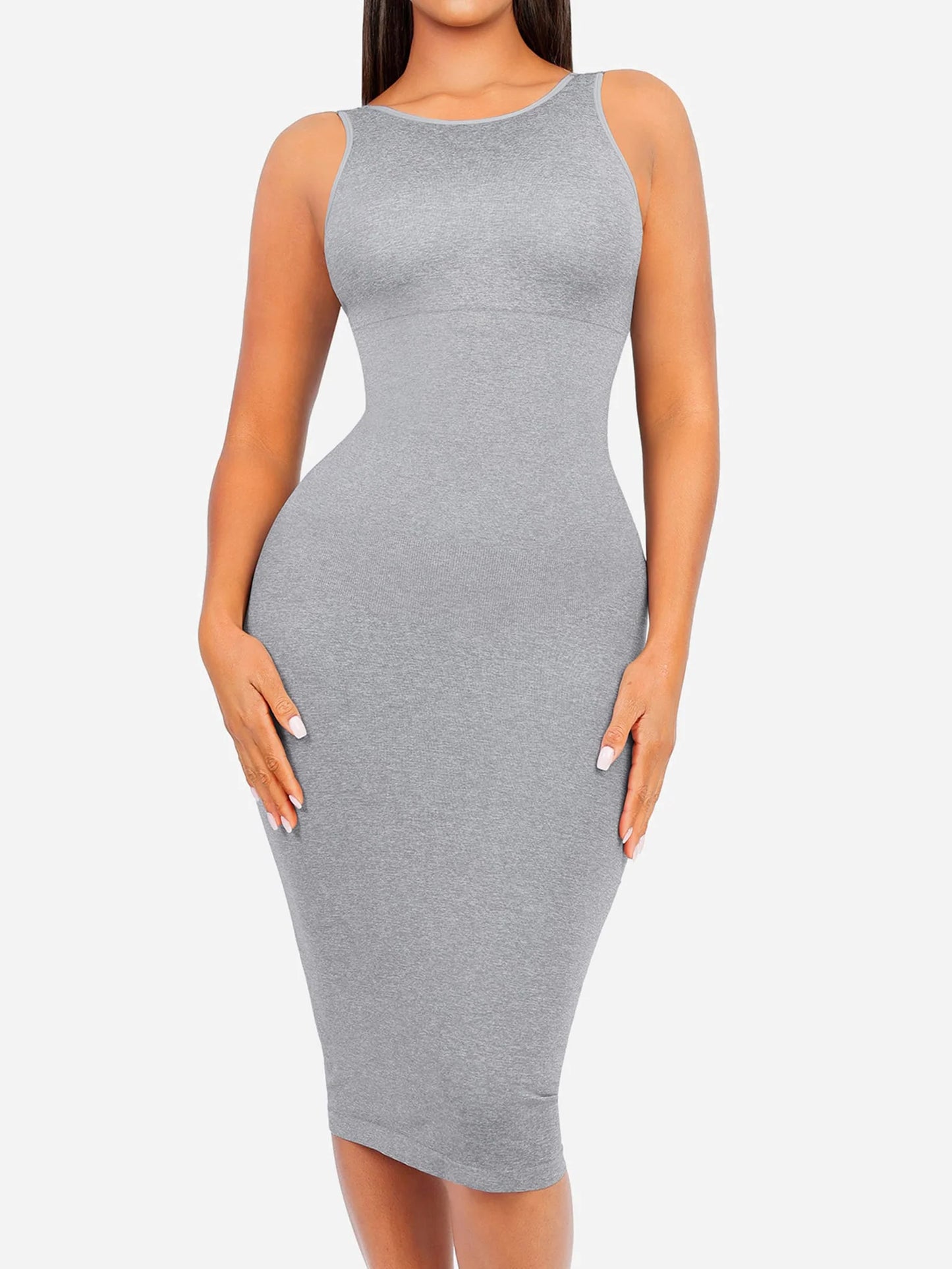 Sllowy - Vestido Moldeador Midi de Escote Alto Sin Costuras