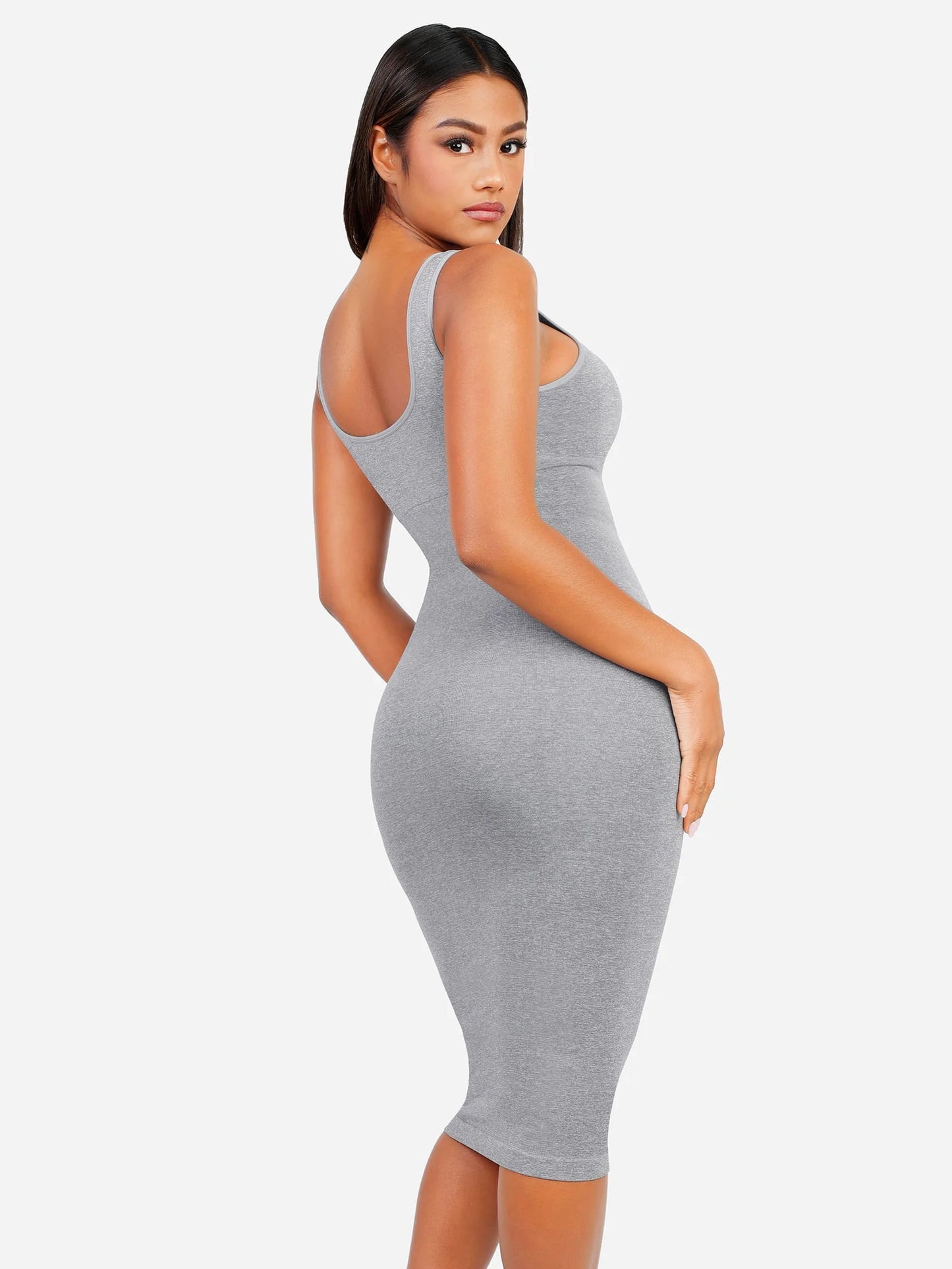 Sllowy - Vestido Moldeador Midi de Escote Alto Sin Costuras