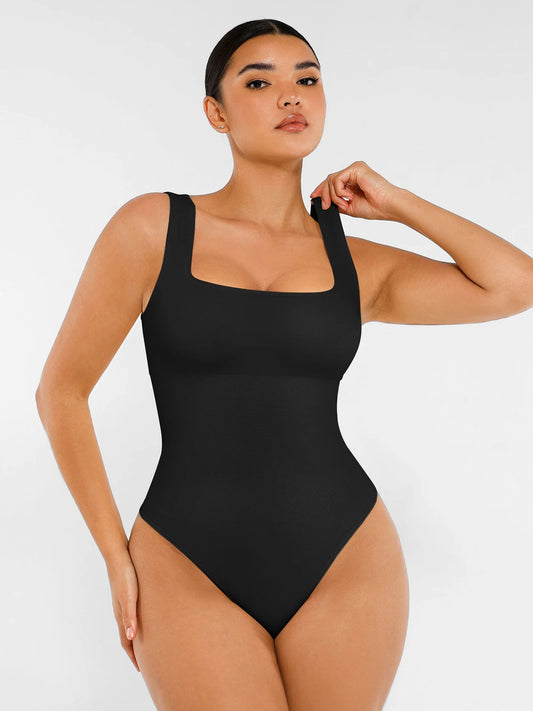 Sllowy - Body de Canalé con Escote Cuadrado